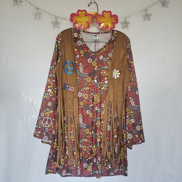 Spirit Medium Peace Love Hippie Dress Costume 60s Flower Power Groovy Retro Fun - Picture 1 of 9